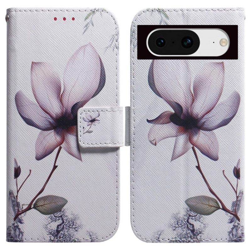 Leren Hoesje Google Pixel 8 Vintage Rozenbloem Bescherming Hoesje