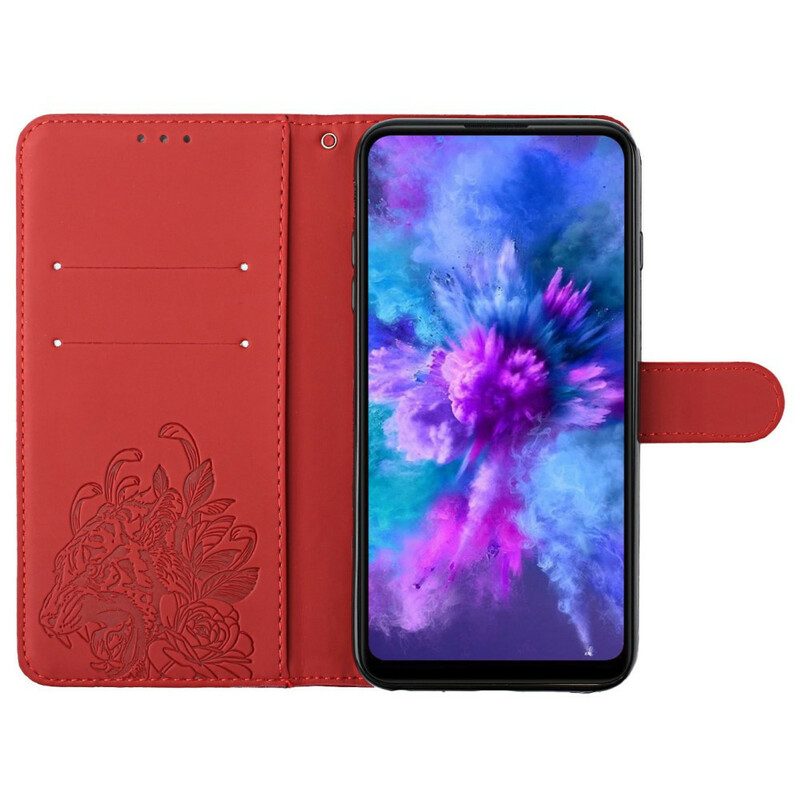 Folio-hoesje voor Samsung Galaxy A02s Met Ketting Barokke Strappy Tijger