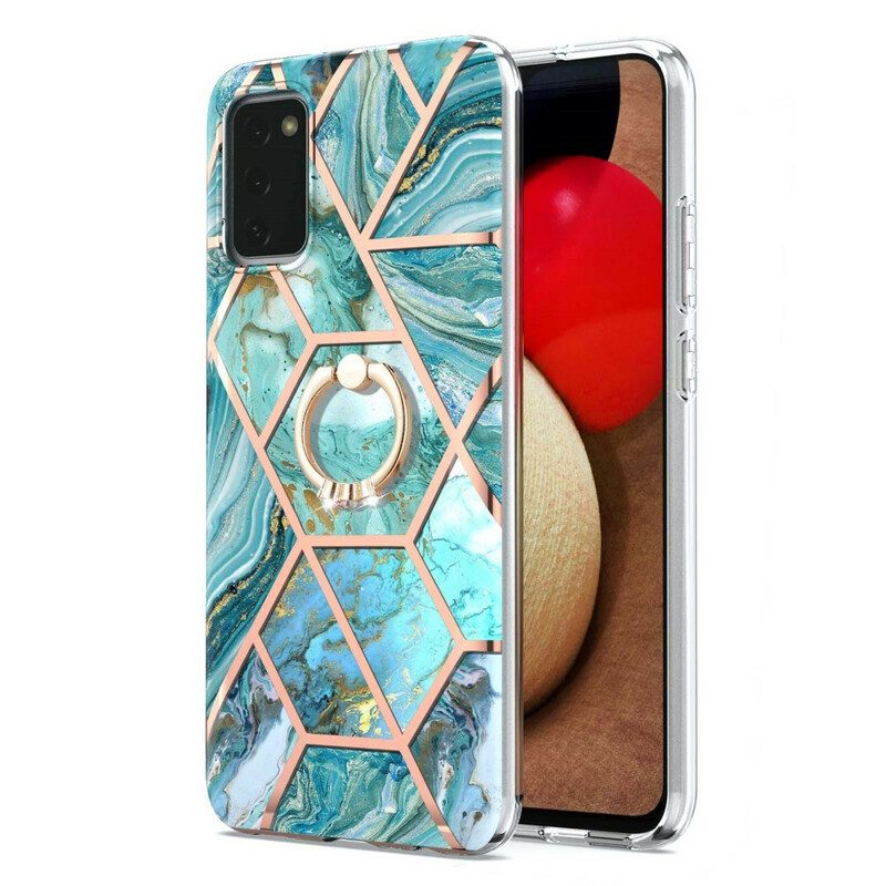 Hoesje voor Samsung Galaxy A02s Geometrisch Marmer Met Ringsteun