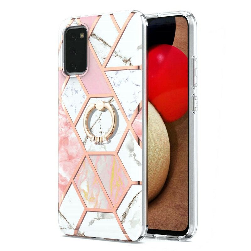 Hoesje voor Samsung Galaxy A02s Geometrisch Marmer Met Ringsteun