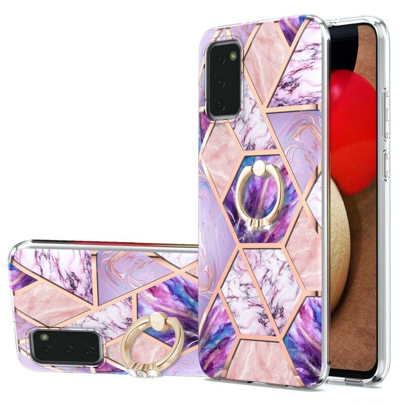 Hoesje voor Samsung Galaxy A02s Geometrisch Marmer Met Ringsteun