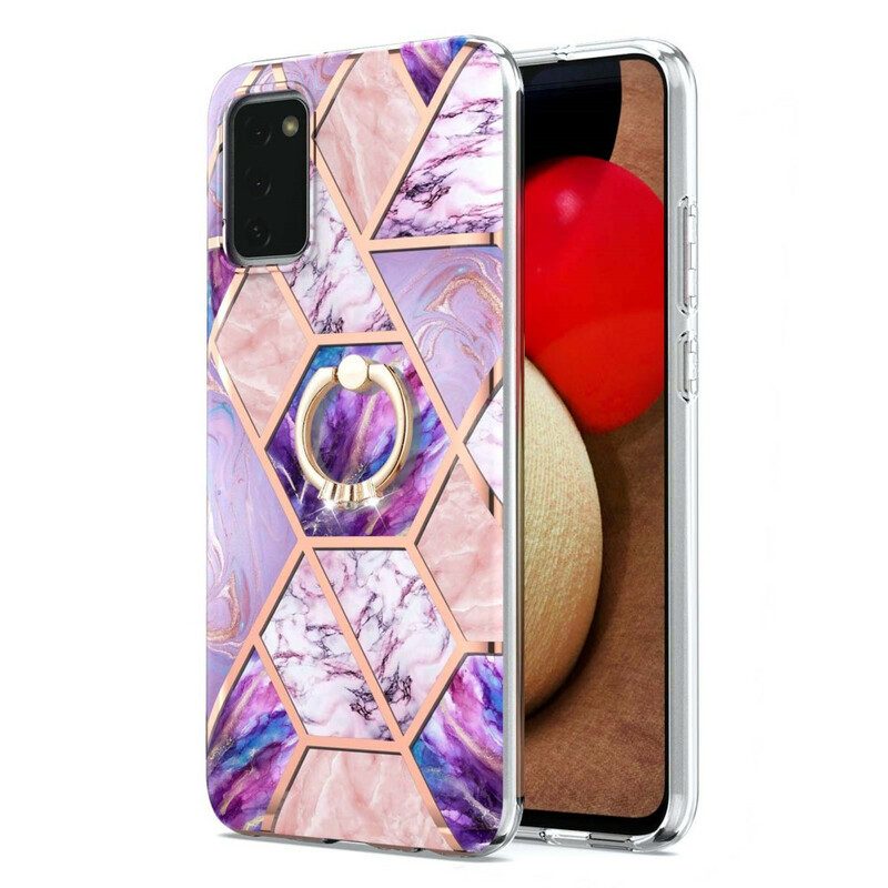 Hoesje voor Samsung Galaxy A02s Geometrisch Marmer Met Ringsteun