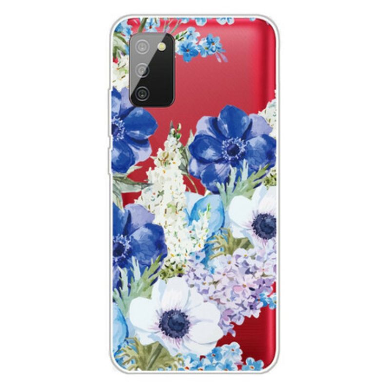 Hoesje voor Samsung Galaxy A02s Naadloze Aquarel Blauwe Bloemen