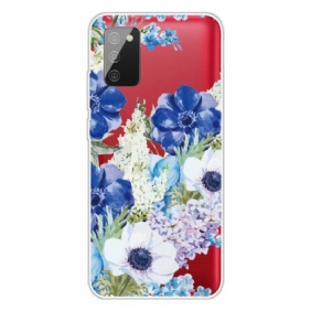 Hoesje voor Samsung Galaxy A02s Naadloze Aquarel Blauwe Bloemen