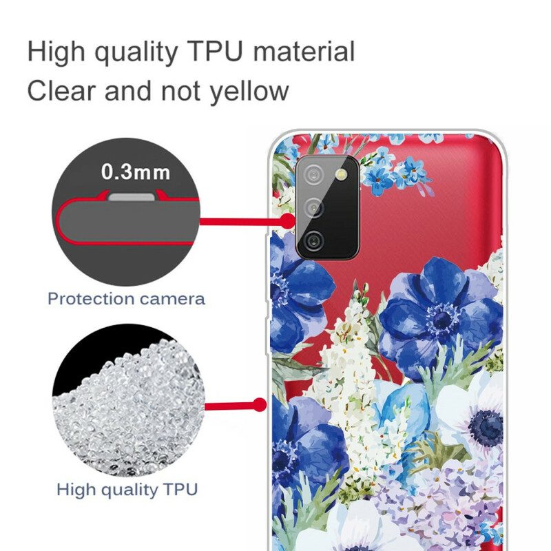 Hoesje voor Samsung Galaxy A02s Naadloze Aquarel Blauwe Bloemen