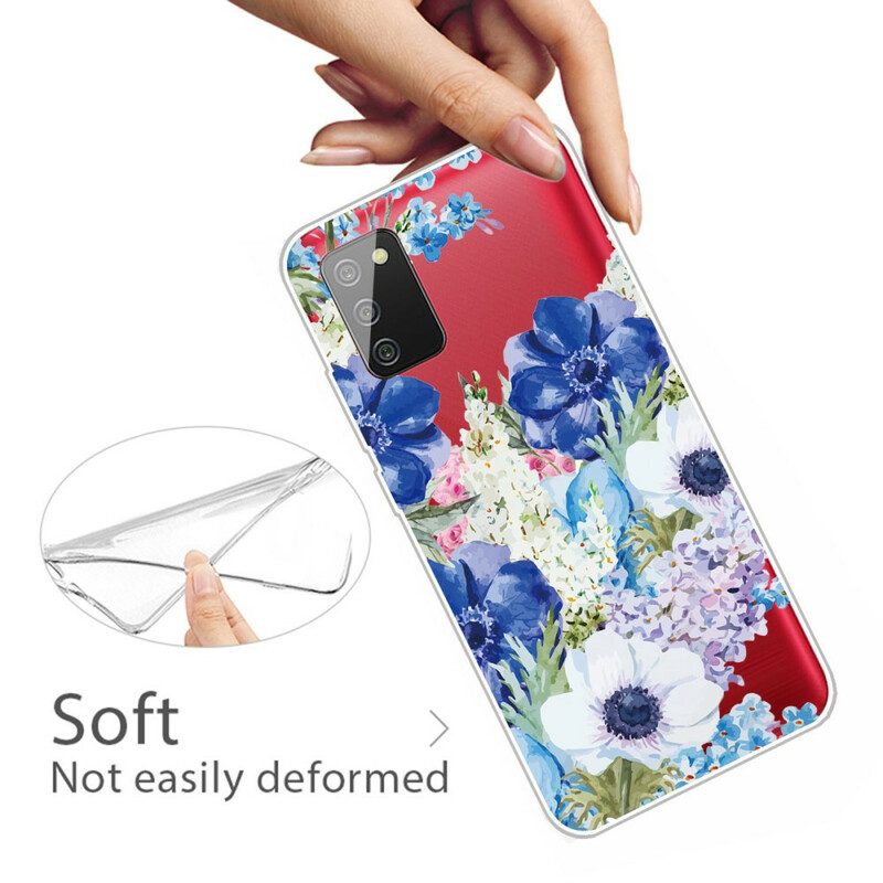 Hoesje voor Samsung Galaxy A02s Naadloze Aquarel Blauwe Bloemen