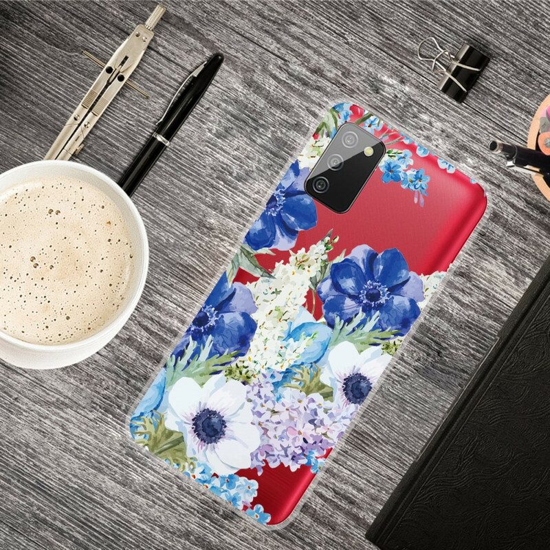 Hoesje voor Samsung Galaxy A02s Naadloze Aquarel Blauwe Bloemen