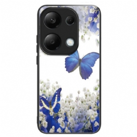 Case Hoesje Xiaomi Redmi Note 13 Pro 4g Telefoonhoesje Blauwe Vlinders Van Gehard Glas