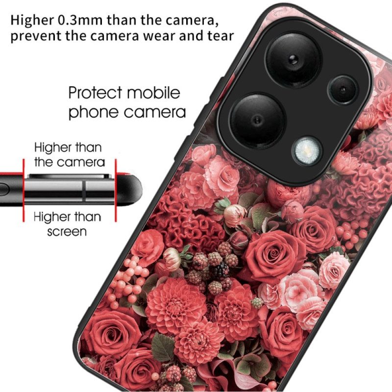 Case Hoesje Xiaomi Redmi Note 13 Pro 4g Telefoonhoesje Gehard Glas Rode En Roze Bloemen