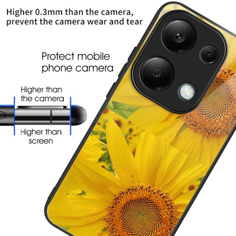 Cover Hoesje Xiaomi Redmi Note 13 Pro 4g Telefoonhoesje Zonnebloemen Van Gehard Glas