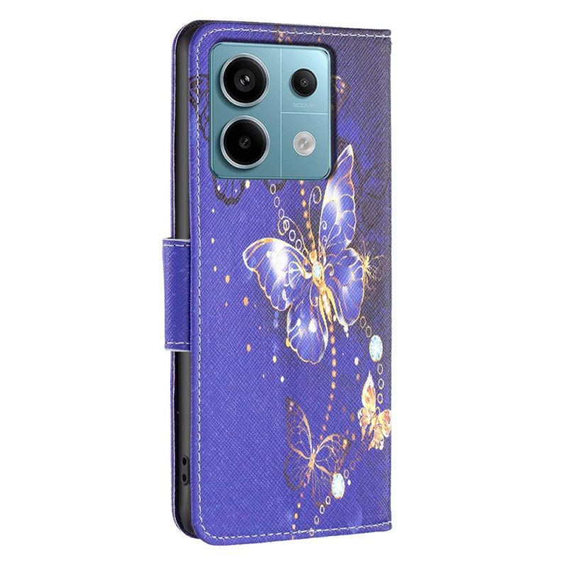 Flip Case Leren Xiaomi Redmi Note 13 Pro 4g Paarse Vlinders