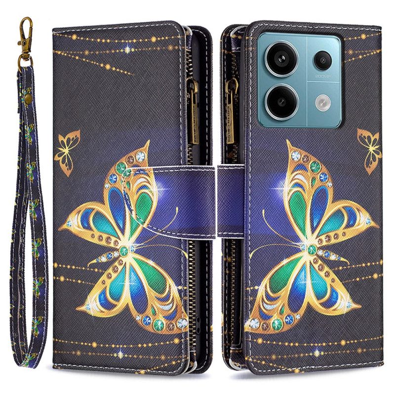 Folio-hoesje Xiaomi Redmi Note 13 Pro 4g Telefoonhoesje Strass Vlinder Portemonnee Met Riem