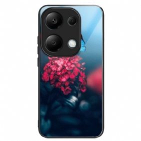 Hoesje Xiaomi Redmi Note 13 Pro 4g Gehard Glas Rode Bloemen En Vlinders