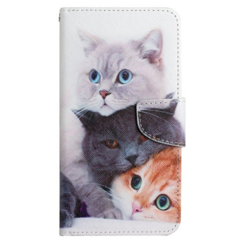 Leren Hoesje Voor Xiaomi Redmi Note 13 Pro 4g Drie Katten Met Riemen