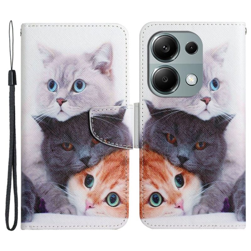 Leren Hoesje Voor Xiaomi Redmi Note 13 Pro 4g Drie Katten Met Riemen