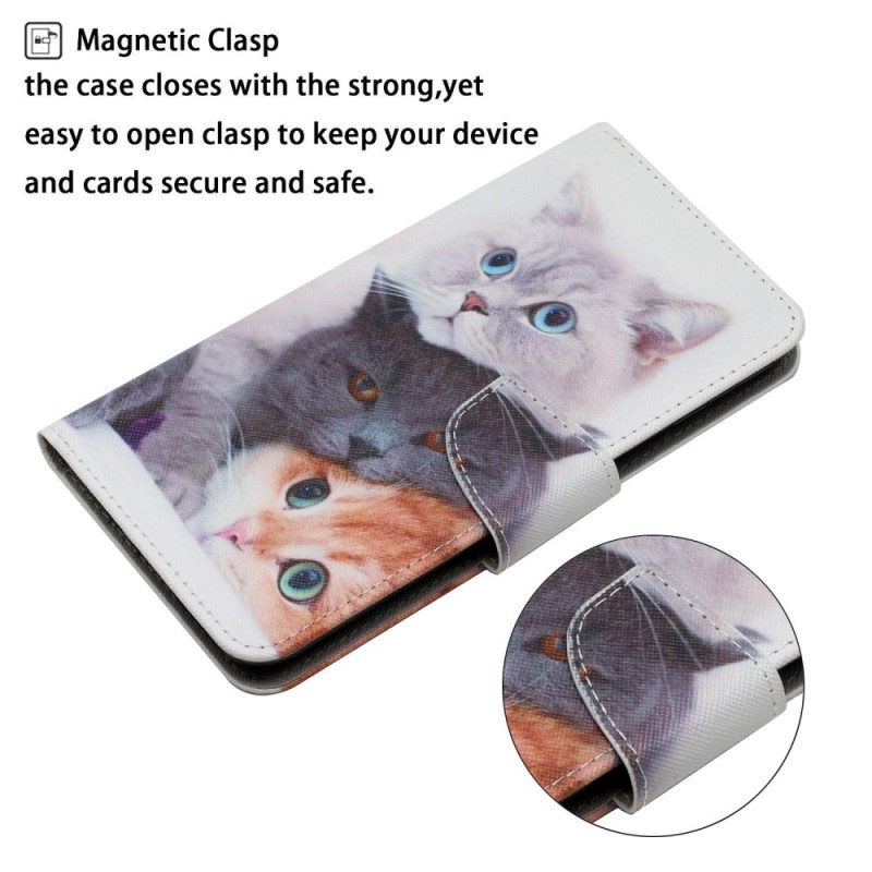 Leren Hoesje Voor Xiaomi Redmi Note 13 Pro 4g Drie Katten Met Riemen