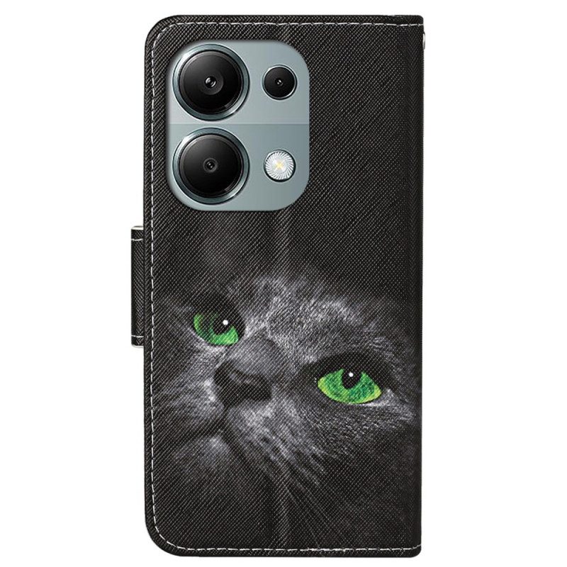 Leren Hoesje Voor Xiaomi Redmi Note 13 Pro 4g Kat Met Groene Ogen En Riem