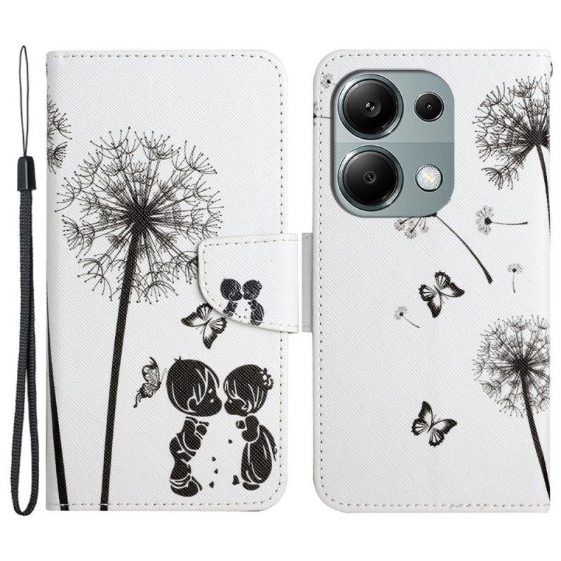 Leren Hoesje Voor Xiaomi Redmi Note 13 Pro 4g Paardenbloem Love Met Riempje