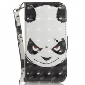 Leren Hoesje Xiaomi Redmi Note 13 Pro 4g Boze Panda Met Riem Bescherming Hoesje