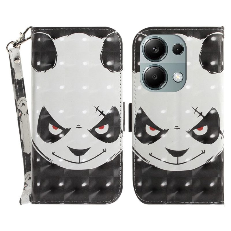 Leren Hoesje Xiaomi Redmi Note 13 Pro 4g Boze Panda Met Riem Bescherming Hoesje