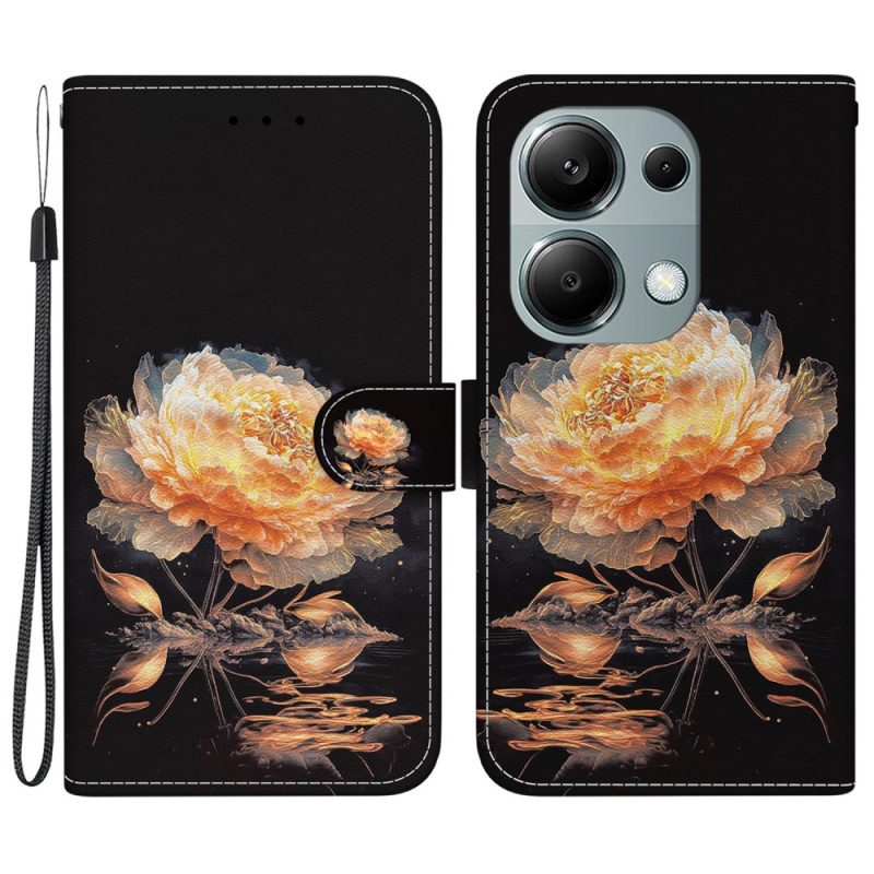 Leren Hoesje Xiaomi Redmi Note 13 Pro 4g Gouden Pioen In Lanire Bescherming Hoesje