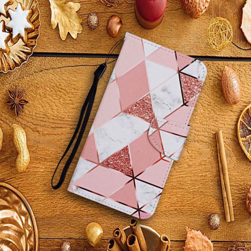 Leren Hoesje Xiaomi Redmi Note 13 Pro 4g Marmerpatroon Met Riempje