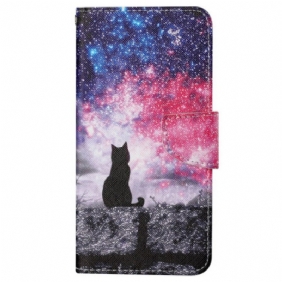 Leren Hoesje Xiaomi Redmi Note 13 Pro 4g Sterrenhemel En Draagkoord Cat Bescherming Hoesje