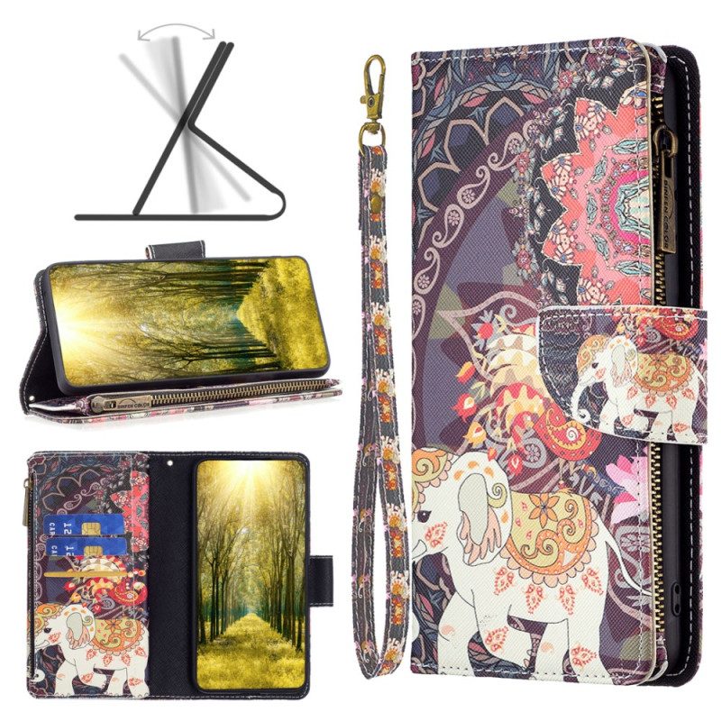 Leren Hoesje Xiaomi Redmi Note 13 Pro 4g Tribal Olifant Portemonnee Met Riem Bescherming Hoesje