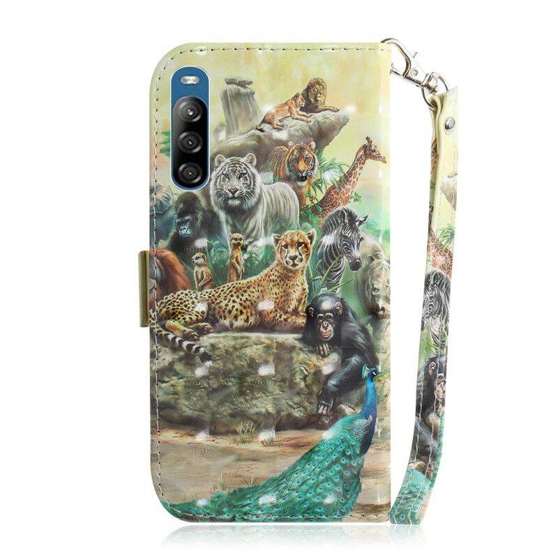 Folio-hoesje voor Sony Xperia L4 Met Ketting String Safari Dieren