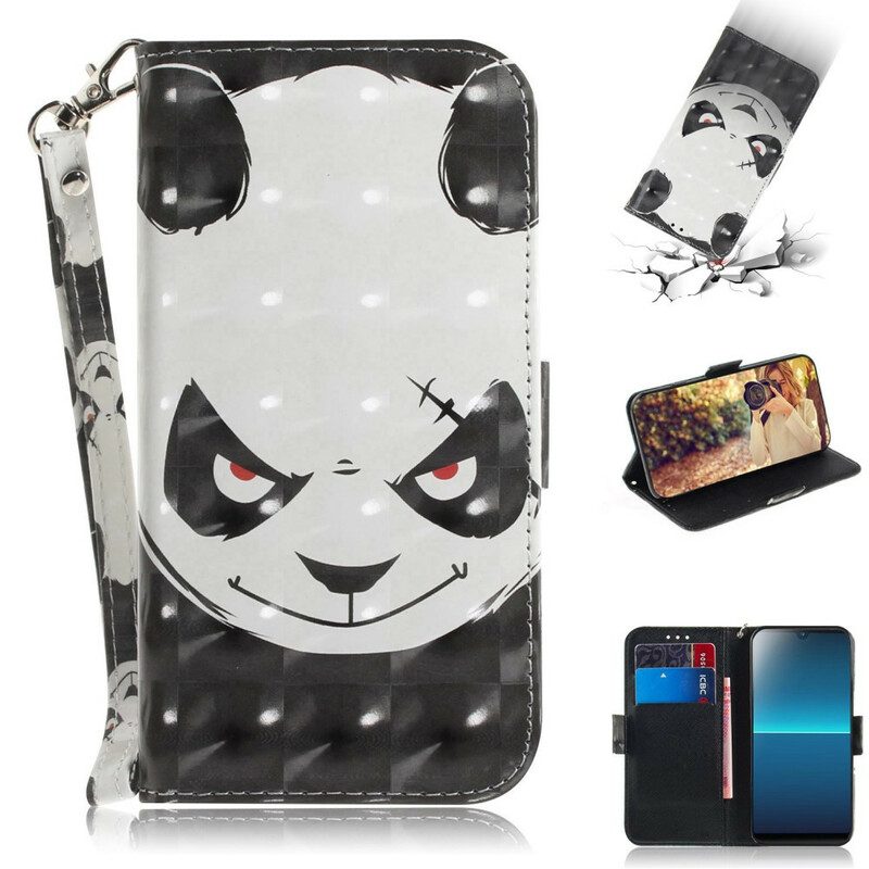 Leren Hoesje voor Sony Xperia L4 Met Ketting Boze Panda Met Lanyard