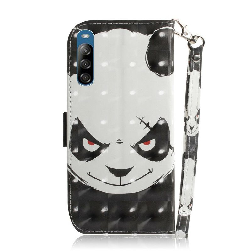 Leren Hoesje voor Sony Xperia L4 Met Ketting Boze Panda Met Lanyard