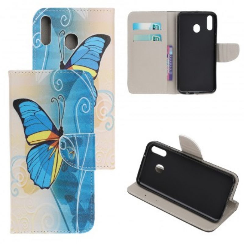 Flip Case voor Samsung Galaxy A40 Blauwe En Gele Vlinder