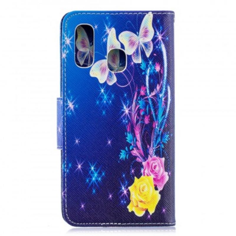 Folio-hoesje voor Samsung Galaxy A40 Kleurrijke Vlinders 's Nachts