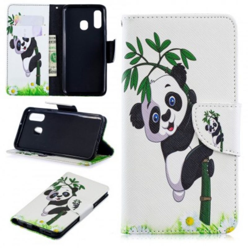 Folio-hoesje voor Samsung Galaxy A40 Panda Op Bamboe