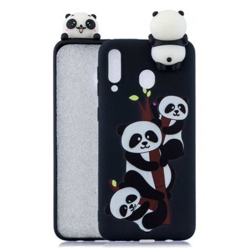 Hoesje voor Samsung Galaxy A40 3d Panda's Op Bamboe