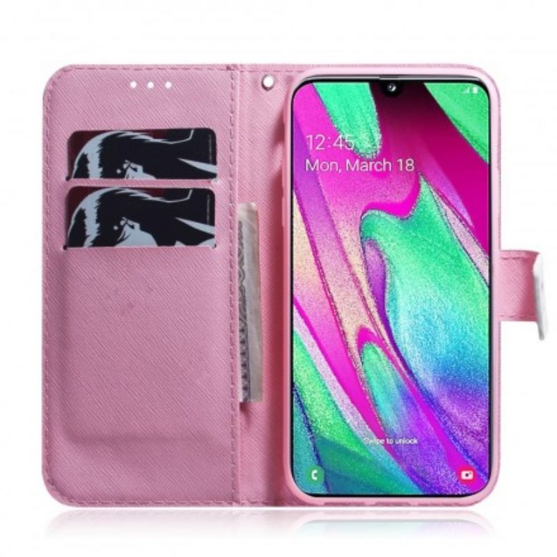 Leren Hoesje voor Samsung Galaxy A40 Bloem Stoffig Roze