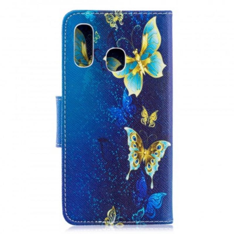 Leren Hoesje voor Samsung Galaxy A40 Gouden Vlinders