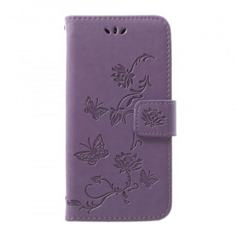 Leren Hoesje voor Samsung Galaxy A40 Met Ketting Vlinders En Bloemen Riem