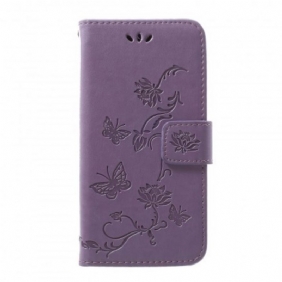 Leren Hoesje voor Samsung Galaxy A40 Met Ketting Vlinders En Bloemen Riem