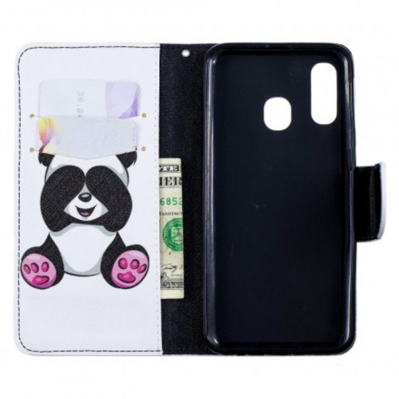 Leren Hoesje voor Samsung Galaxy A40 Panda-plezier