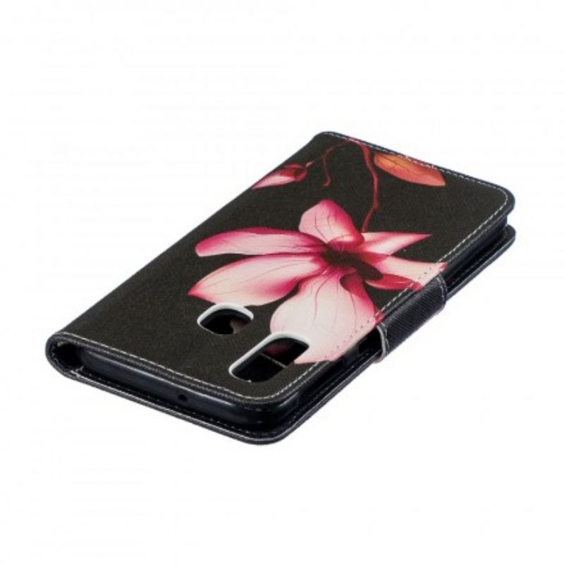 Leren Hoesje voor Samsung Galaxy A40 Roze Bloem