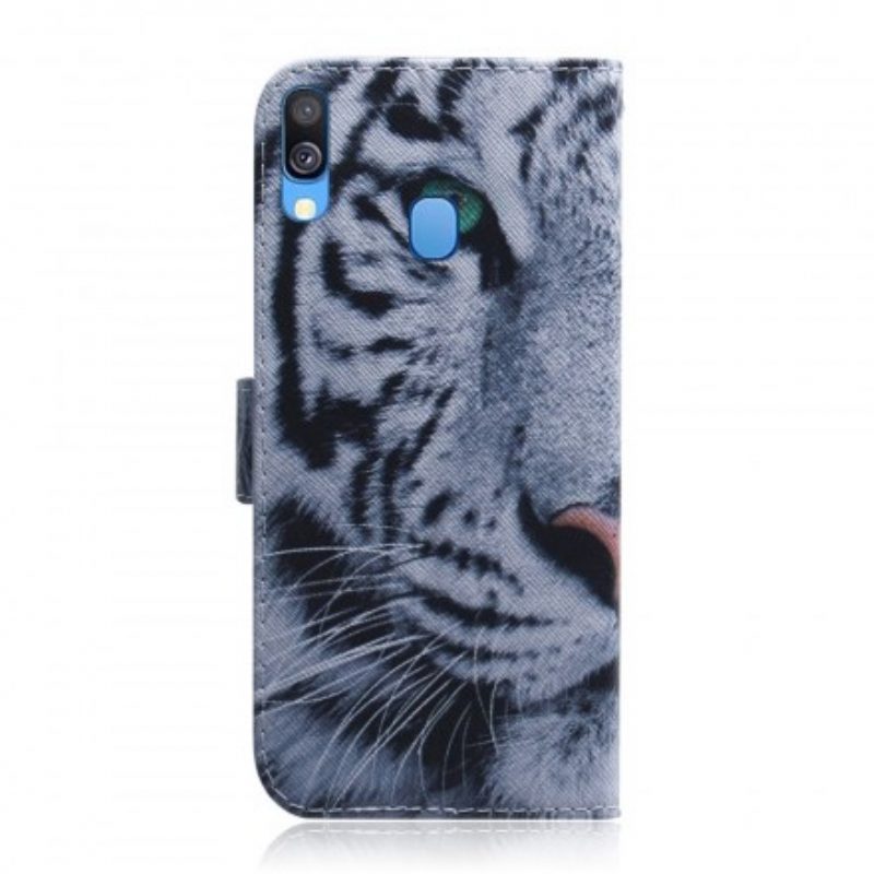 Leren Hoesje voor Samsung Galaxy A40 Tijger Gezicht