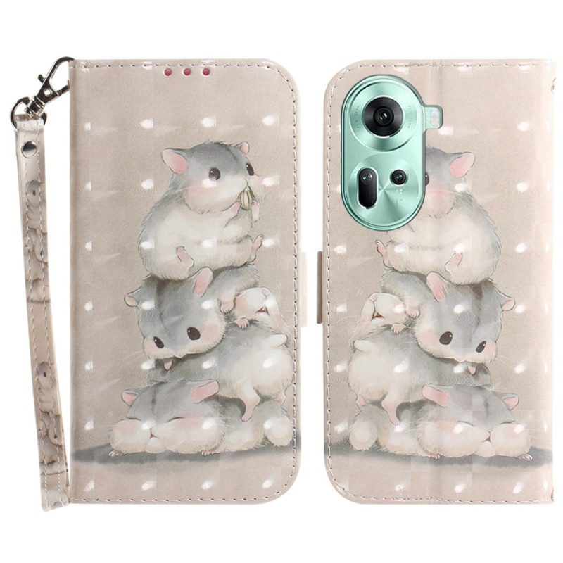 Flip Case Leren Oppo Reno 11 5g Hamsters Met Riem