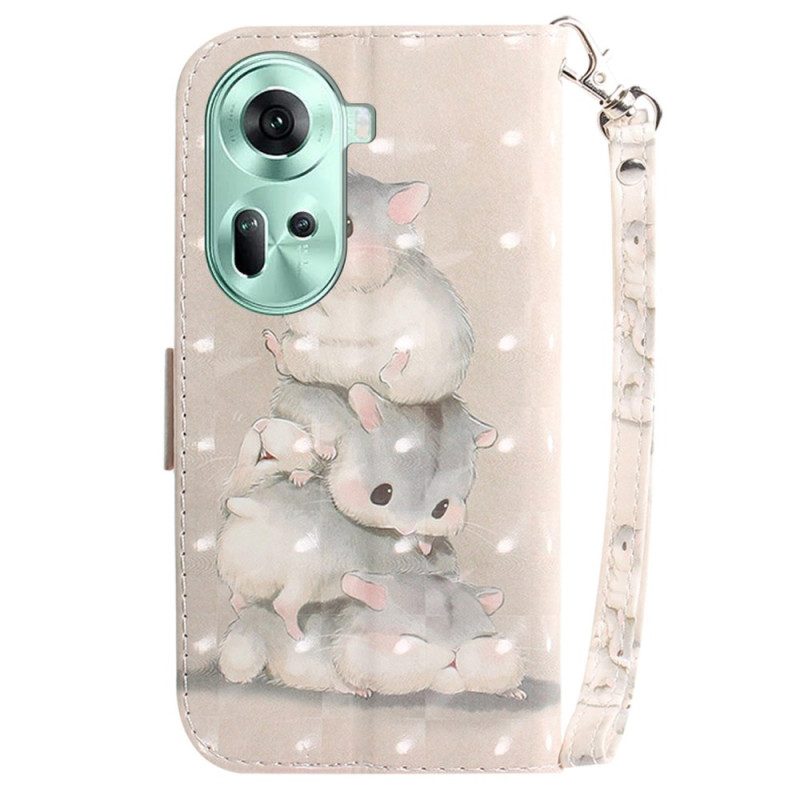 Flip Case Leren Oppo Reno 11 5g Hamsters Met Riem