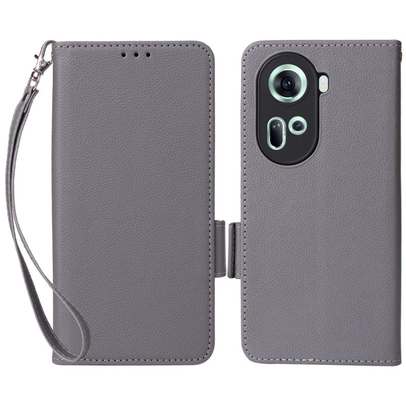 Flip Case Leren Oppo Reno 11 5g Litchi-textuur Met Riempje