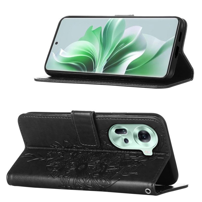 Folio-hoesje Oppo Reno 11 5g Bloemenvlinder Met Riempje