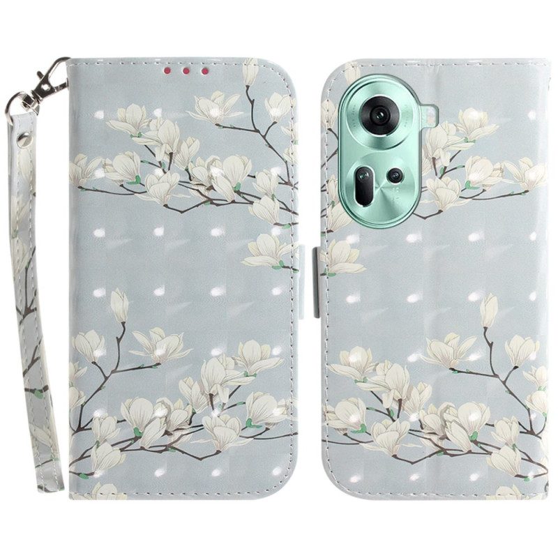 Folio-hoesje Oppo Reno 11 5g Telefoonhoesje Gestreepte Magnolia's