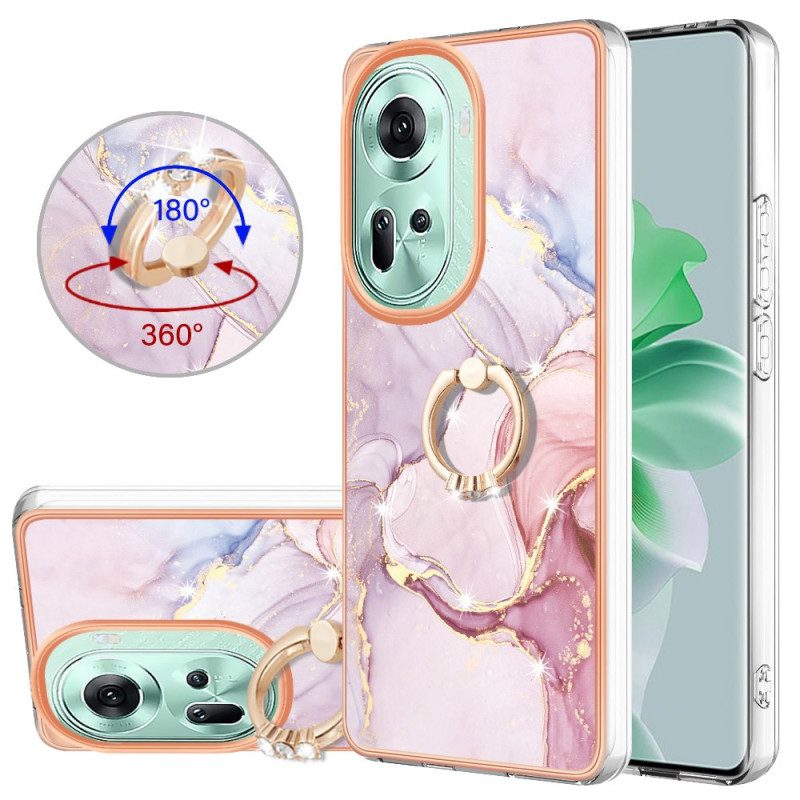 Hoesje Oppo Reno 11 5g Marmeren Design Steunring Bescherming Hoesje