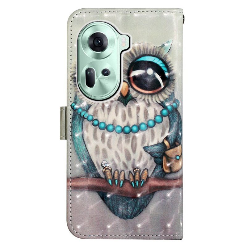 Leren Hoesje Oppo Reno 11 5g Grijze Uil Bescherming Hoesje