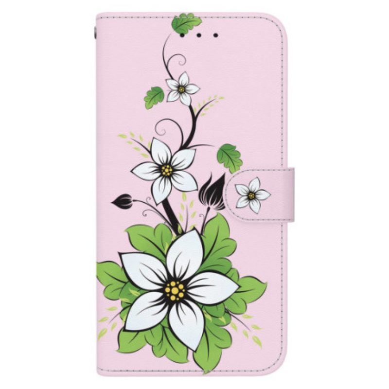 Leren Hoesje Oppo Reno 11 5g Lelieprint Met Riempje